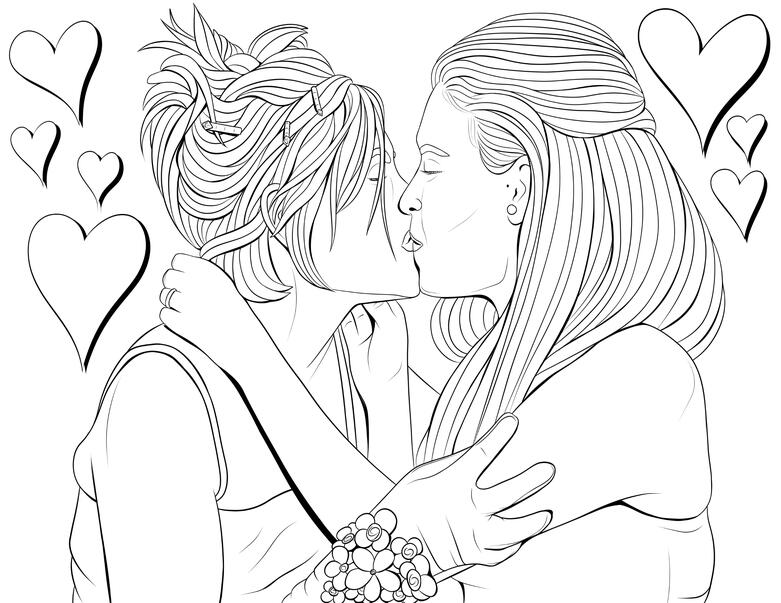 Detailed line art portrait of Frida Kahlo with butterflies in her braided hair and symbolic necklaces